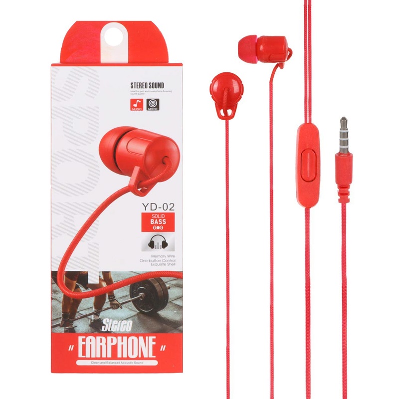 هندزفری با سیم Stereo Earphone اورجینال AUX مدل YD-02 قرمز کد 94080