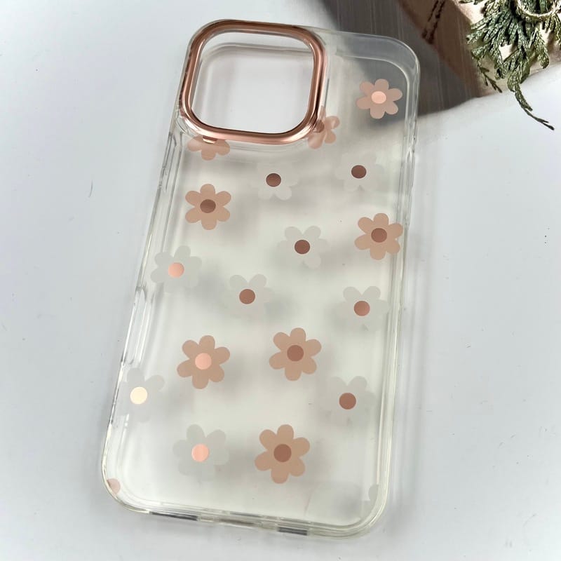 قاب گوشی iPhone 16 Pro Max آیفون Flower Case شفاف لوکس طرح گل لنز Copper کد 94428 - Image 2