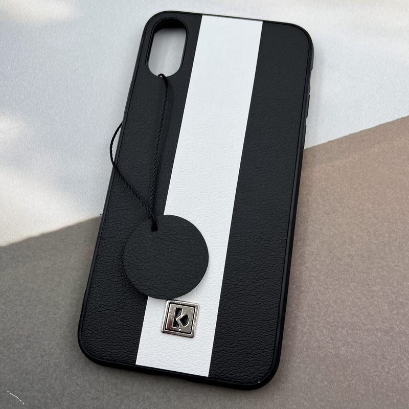 قاب گوشی iPhone X / iPhone XS آیفون Protection Case چرم لوگو فلزی سوپر اسپرت لنز برجسته مشکی سفید کد 96683 - Image 2
