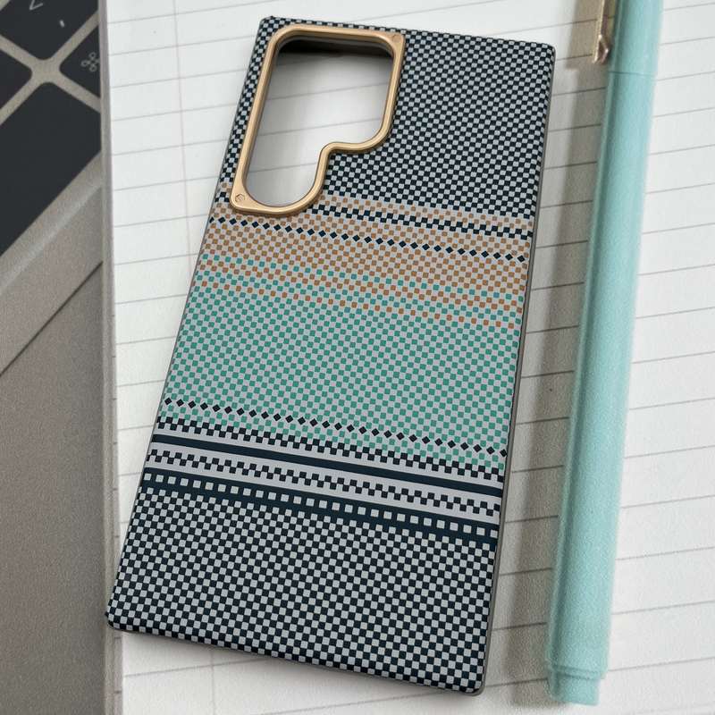 قاب گوشی Galaxy S24 Ultra سامسونگ PROTECTION CASE سیلیکونی طرح کربن رنگی داخل پارچه ای Gold Lense آبی تیتانیوم کد 15728 - Image 2