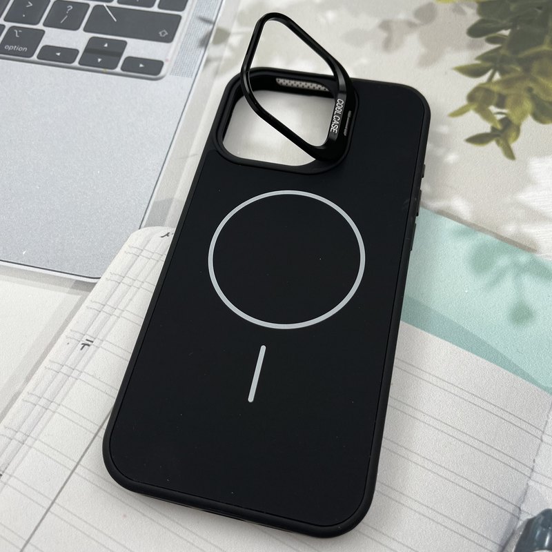 قاب گوشی iPhone 16 Pro Max آیفون COOL CASE سیلیکونی مگ سیف Magsafe اورجینال ضد ضربه لنز استند شو فلزی مشکی کد 21357 - Image 2