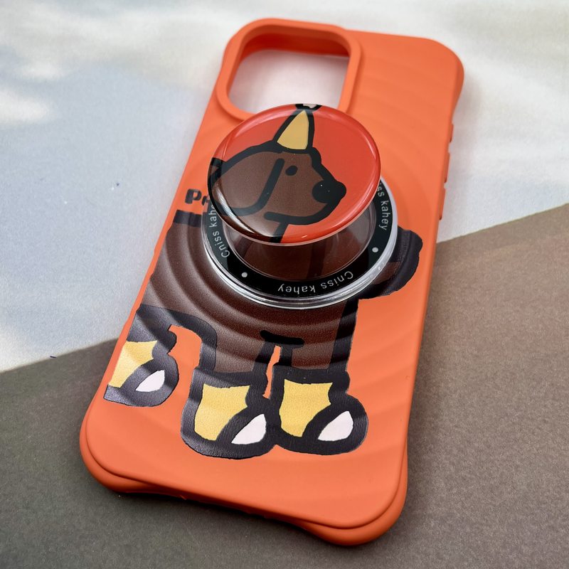 قاب گوشی iPhone 16 Pro Max آیفون Holder Case پاپ سوکت مگنتی ضد ضربه فانتزی طرح سگ نارنجی کد 33641 - Image 2