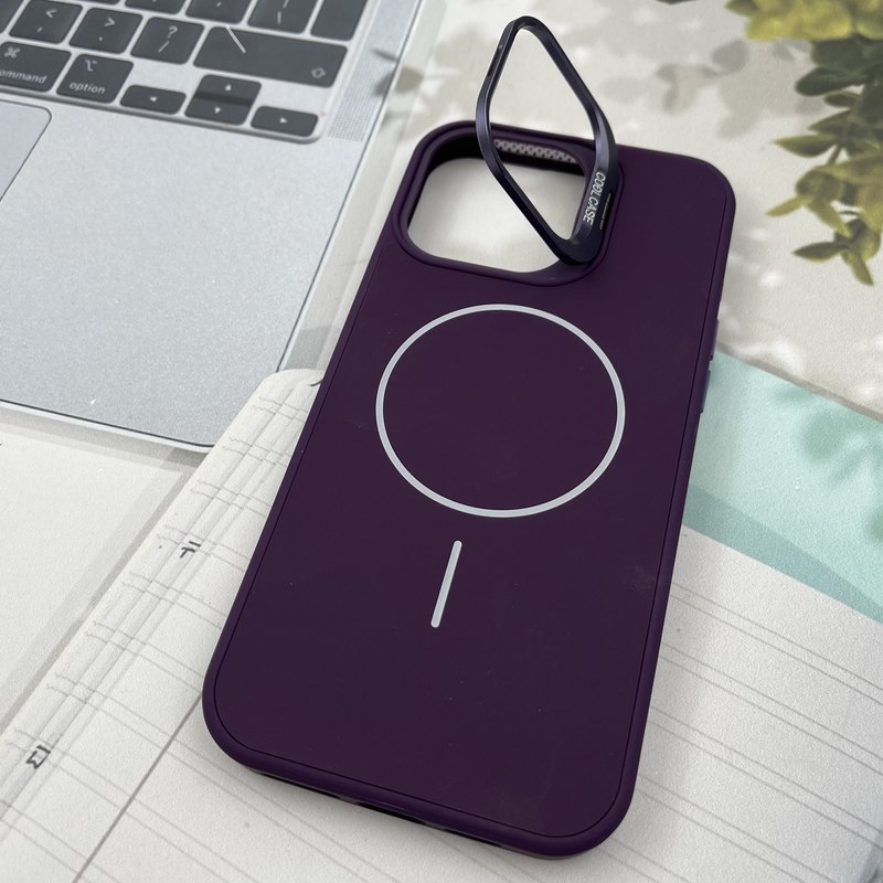 قاب گوشی iPhone 16 Pro Max آیفون COOL CASE سیلیکونی مگ سیف Magsafe اورجینال ضد ضربه لنز استند شو فلزی بنفش کد 44353 - Image 2
