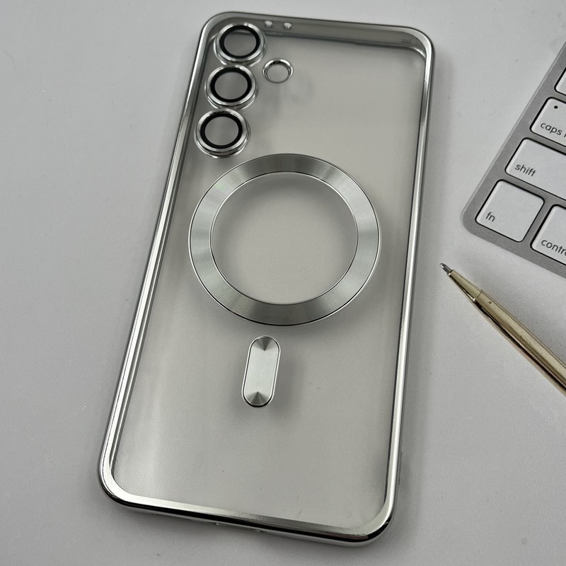 قاب گوشی Galaxy S24 FE سامسونگ الکترواستاتیک طرح مگ سیف Magsafe محافظ لنز دار شیشه ای نقره ای کد 51666 - Image 2