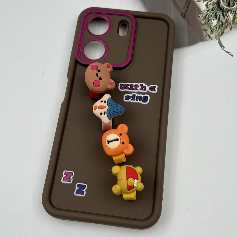 قاب گوشی Redmi 13C / Poco C65 شیائومی Solid Case سیلیکونی عروسکی برجسته انگشتی محافظ لنز دار قهوه ای کد 69751 - Image 2