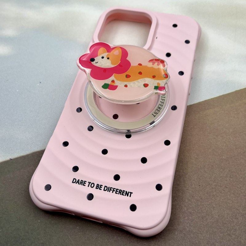 قاب گوشی iPhone 16 Pro Max آیفون Holder Case پاپ سوکت مگنتی ضد ضربه فانتزی طرح خالدار صورتی کد 80421 - Image 2