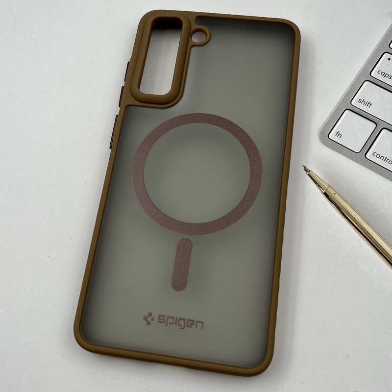 قاب گوشی Galaxy S21 FE سامسونگ مات Spigen Case طرح مگ سیف ضد ضربه لنز برجسته موکا کد 85778 - Image 2