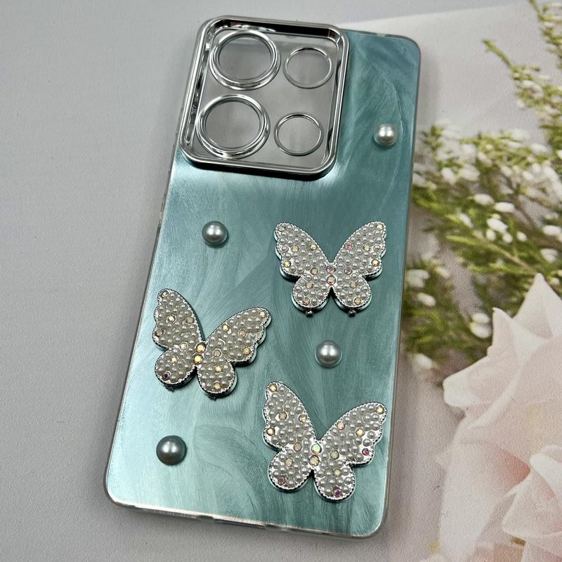 قاب گوشی Redmi Note 14S / Redmi Note 13 Pro 4G / Poco M6 Pro 4G شیائومی Butterfly Case لوکس پروانه مرواریدی سبزآبی لنز Silver کد 11730 - Image 2