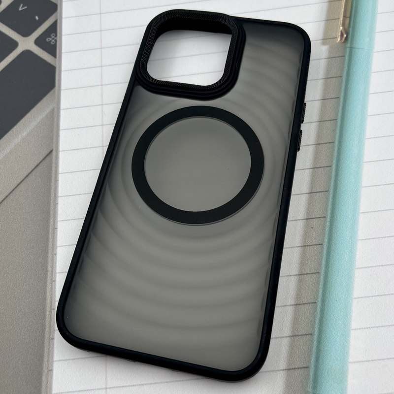 قاب گوشی iPhone 16 Pro Max آیفون مات Wave Case ضد ضربه مگ سیف Magsafe اورجینال لنز کربن مشکی کد 13263 - Image 2