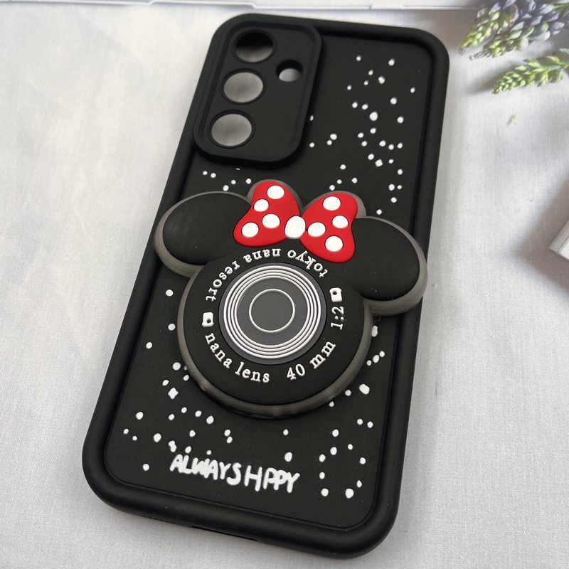قاب گوشی Galaxy S24 FE سامسونگ سیلیکونی Lovely Case چراغ دار عروسکی برجسته طرح میکی موس مشکی محافظ لنز دار کد 193437 - Image 2