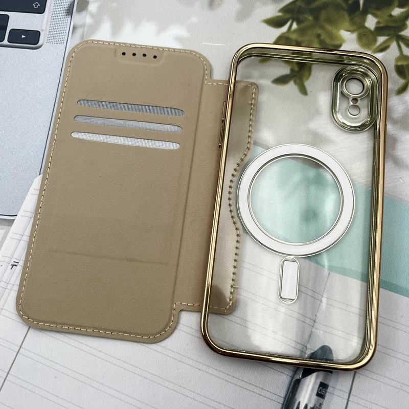 کیف گوشی iPhone XR آیفون الکترو استاتیک Wallet Case مگ سیف Magsafe اورجینال محافظ لنز دار گلسی طلایی کد 31718 - Image 3
