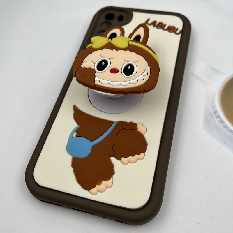 قاب گوشی Redmi Note 8 / Redmi Note 8 2021 شیائومی Funny Case سیلیکونی پاپ سوکتی عروسکی برجسته طرح لبوبو قهوه ای محافظ لنز دار کد 33021 - Image 2