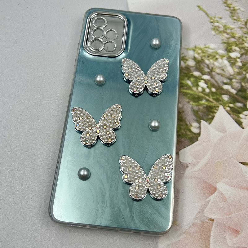 قاب گوشی Galaxy A51 سامسونگ Butterfly Case لوکس پروانه مرواریدی سبزآبی لنز Silver کد 35995 - Image 2