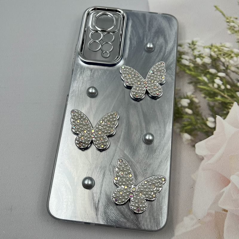 قاب گوشی Redmi Note 11 Pro / Redmi Note 12 Pro 4G شیائومی Butterfly Case لوکس پروانه مرواریدی طوسی نقره ای لنز Silver کد 38046 - Image 2