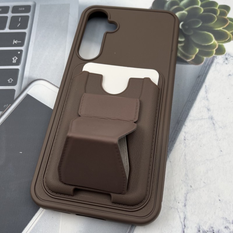 قاب گوشی Galaxy S23 FE سامسونگ Wallet Case کلاسیک جاکارتی دار چرم استند شو قهوه ای کد 387235 - Image 2