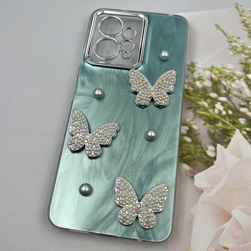 قاب گوشی Redmi Note 12 4G شیائومی Butterfly Case لوکس پروانه مرواریدی سبزآبی لنز Silver کد 47576 - Image 2