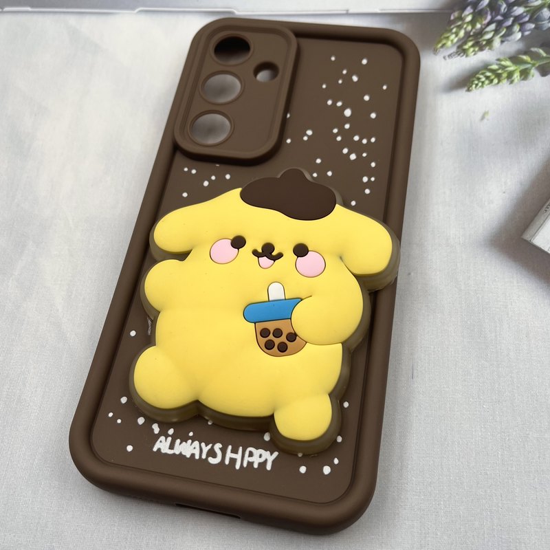 قاب گوشی Galaxy S24 FE سامسونگ سیلیکونی Lovely Case چراغ دار عروسکی برجسته طرح پوم پورین قهوه ای محافظ لنز دار کد 507069 - Image 2