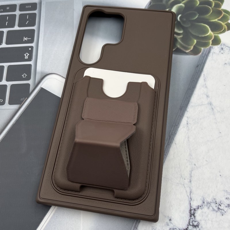 قاب گوشی Galaxy S23 Ultra سامسونگ Wallet Case کلاسیک جاکارتی دار چرم استند شو قهوه ای کد 595089 - Image 2