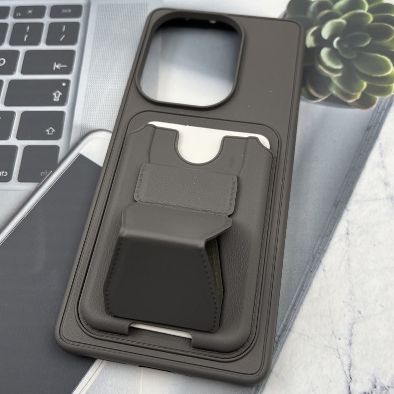 قاب گوشی Redmi Note 14S / Redmi Note 13 Pro 4G / Poco M6 Pro 4G شیائومی Wallet Case کلاسیک جاکارتی دار چرم استند شو خاکستری کد 604209 - Image 2
