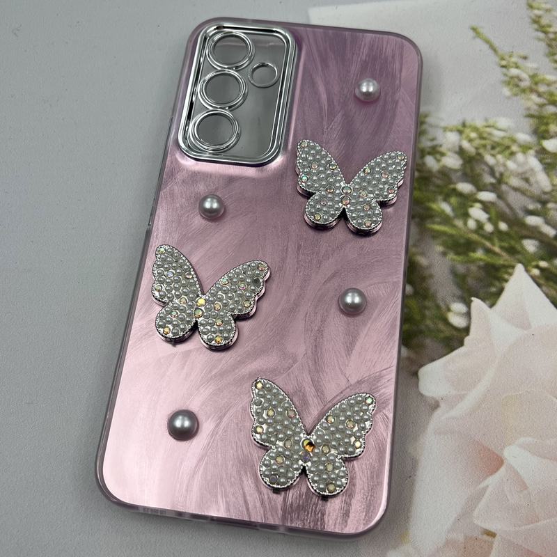 قاب گوشی Galaxy A54 سامسونگ Butterfly Case لوکس پروانه مرواریدی صورتی یاسی لنز Silver کد 61683 - Image 2