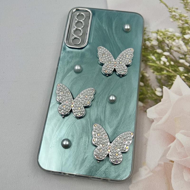 قاب گوشی Galaxy A30S / Galaxy A50S / Galaxy A50 سامسونگ Butterfly Case لوکس پروانه مرواریدی سبزآبی لنز Silver کد 62319 - Image 2