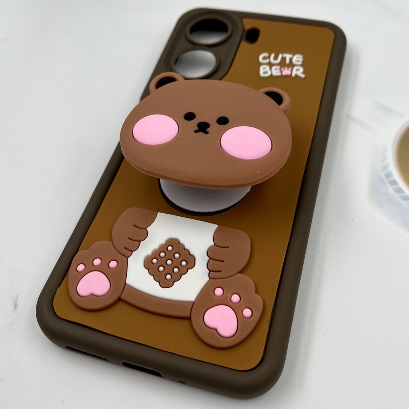 قاب گوشی Redmi 13C / Poco C65 شیائومی Funny Case سیلیکونی پاپ سوکتی عروسکی برجسته طرح تدی محافظ لنز دار کد 62527 - Image 2