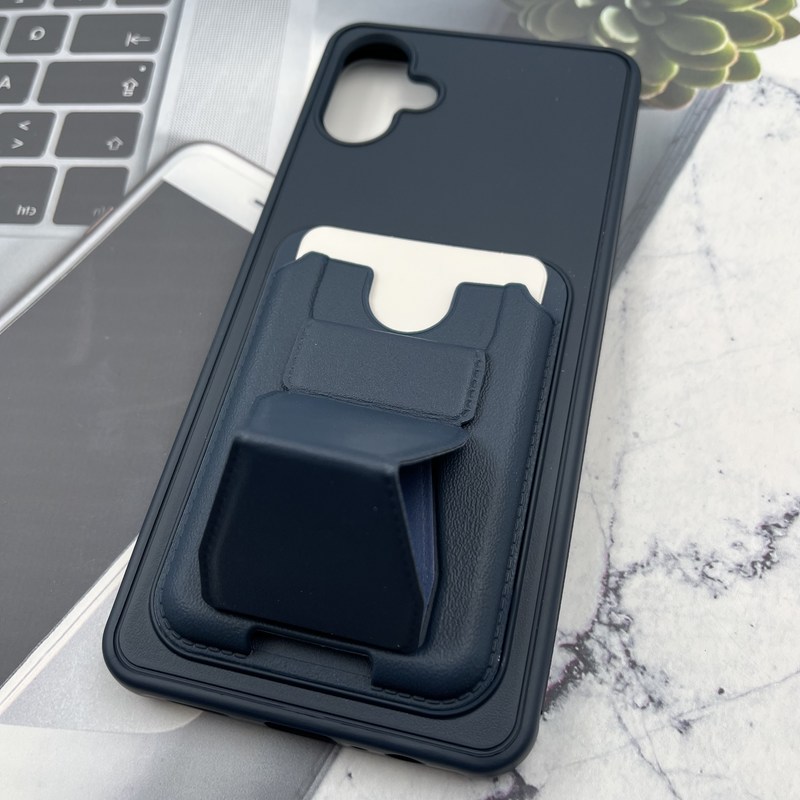 قاب گوشی Galaxy A06 سامسونگ چرمی Wallet Case کلاسیک جاکارتی دار چرم استند شو سرمه ای کد 637684 - Image 2