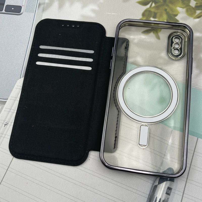 کیف گوشی iPhone X / iPhone XS آیفون الکترو استاتیک Wallet Case مگ سیف Magsafe اورجینال محافظ لنز دار گلسی مشکی کد 69345 - Image 3
