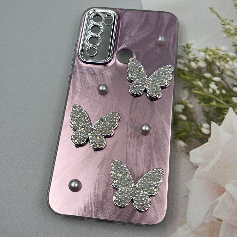 قاب گوشی Redmi Note 8 / Redmi Note 8 2021 شیائومی Butterfly Case لوکس پروانه مرواریدی صورتی یاسی لنز Silver کد 70176 - Image 2