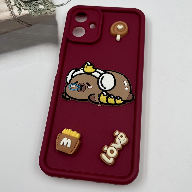 قاب گوشی Galaxy A06 سامسونگ سیلیکونی Bear Case عروسکی خرس کاوایی محافظ لنز دار زرشکی کد 71911 - Image 2