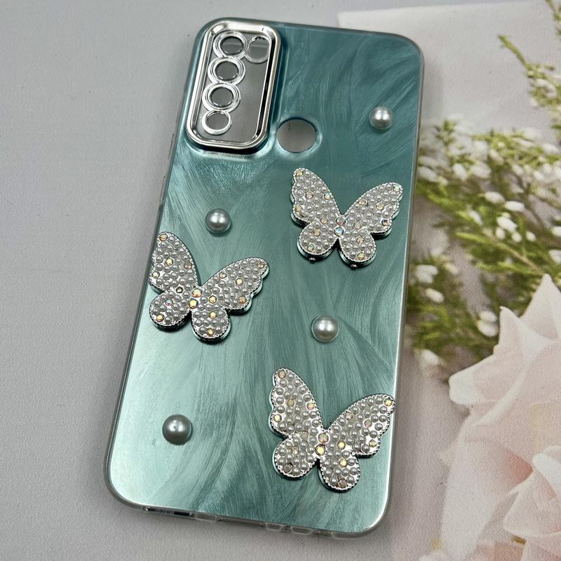 قاب گوشی Redmi Note 8 / Redmi Note 8 2021 شیائومی Butterfly Case لوکس پروانه مرواریدی سبزآبی لنز Silver کد 73994 - Image 2