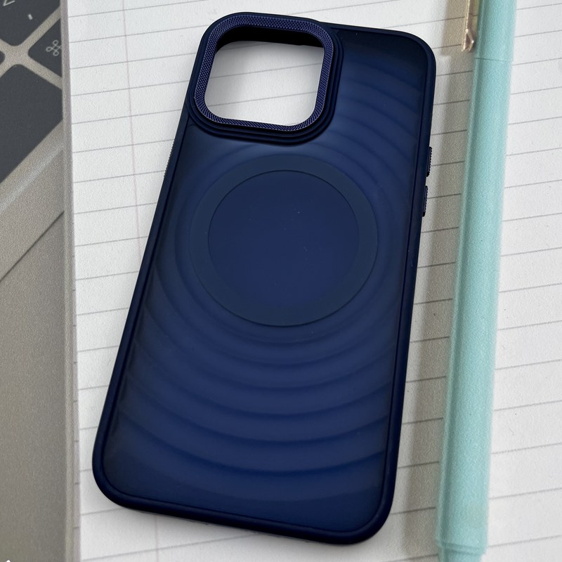 قاب گوشی iPhone 15 Pro Max آیفون مات Wave Case ضد ضربه مگ سیف Magsafe اورجینال لنز کربن آبی کد 74777 - Image 2