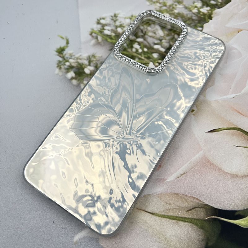 قاب گوشی Redmi Note 12 4G شیائومی Silver Butterfly لنز برجسته نگین دار لاکچری نقره ای کد 75574 - Image 2
