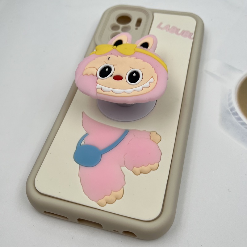 قاب گوشی Redmi Note 10 4G / Redmi Note 10S / Poco M5S شیائومی Funny Case سیلیکونی پاپ سوکتی عروسکی برجسته طرح لبوبو صورتی محافظ لنز دار کد 77280 - Image 2