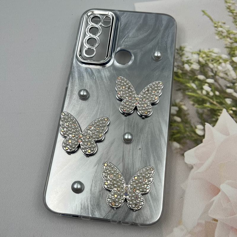 قاب گوشی Redmi Note 8 / Redmi Note 8 2021 شیائومی Butterfly Case لوکس پروانه مرواریدی طوسی نقره ای لنز Silver کد 78749 - Image 2