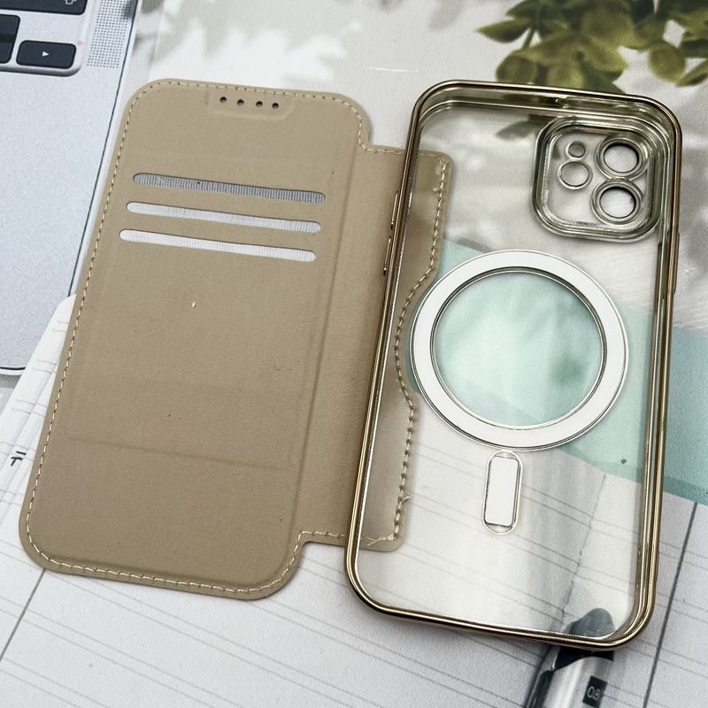 کیف گوشی iPhone 12 آیفون الکترو استاتیک Wallet Case مگ سیف Magsafe اورجینال محافظ لنز دار گلسی طلایی کد 79205 - Image 3