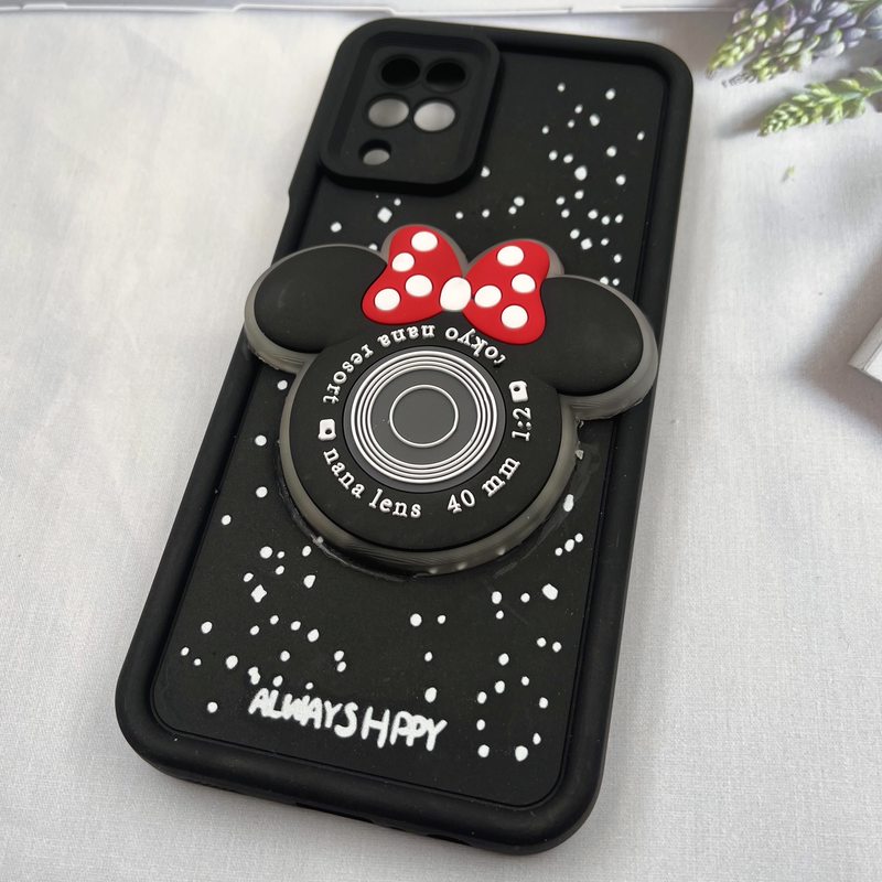 قاب گوشی Galaxy A12 / Galaxy M12 سامسونگ سیلیکونی Lovely Case چراغ دار عروسکی برجسته طرح میکی موس مشکی محافظ لنز دار کد 873151 - Image 2