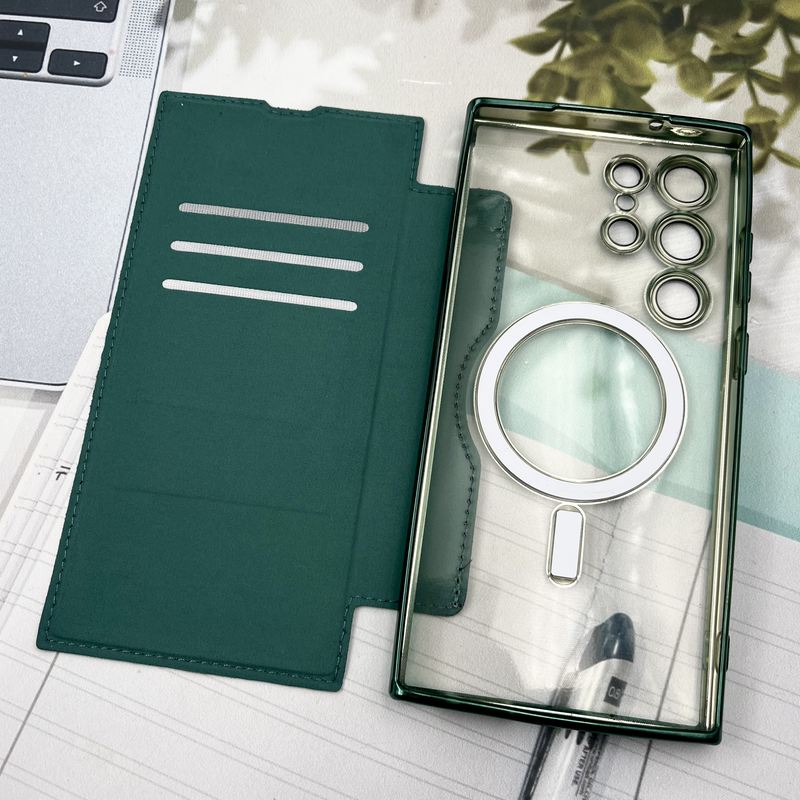 کیف گوشی Galaxy S23 Ultra سامسونگ الکترو استاتیک Wallet Case مگ سیف Magsafe اورجینال محافظ لنز دار گلسی سبز کد 89717 - Image 3