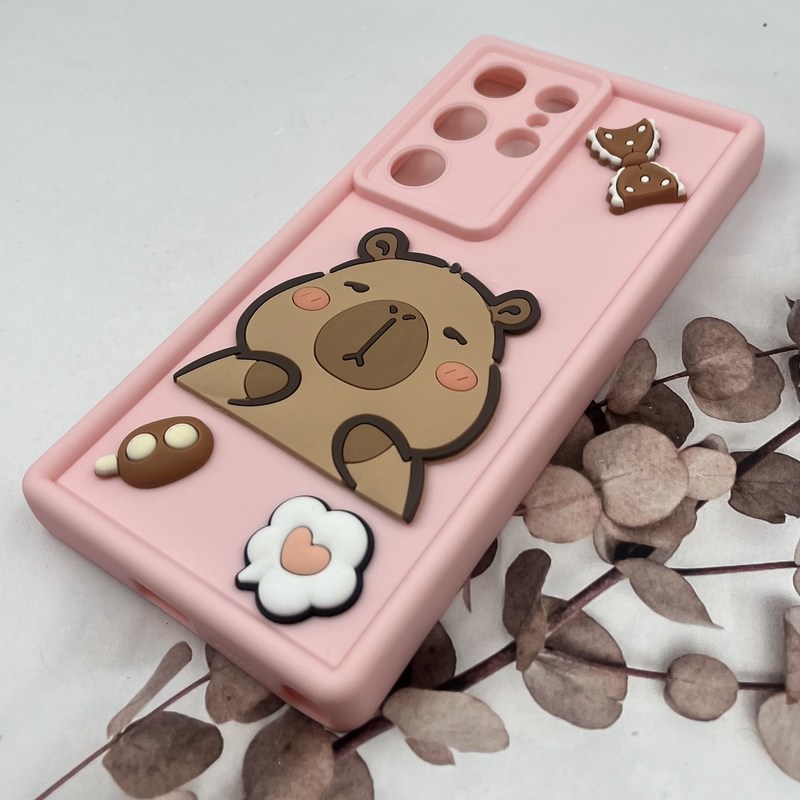قاب گوشی Galaxy S24 Ultra سامسونگ سیلیکونی Bear Case عروسکی خرس کاوایی محافظ لنز دار صورتی کد 92986 - Image 2