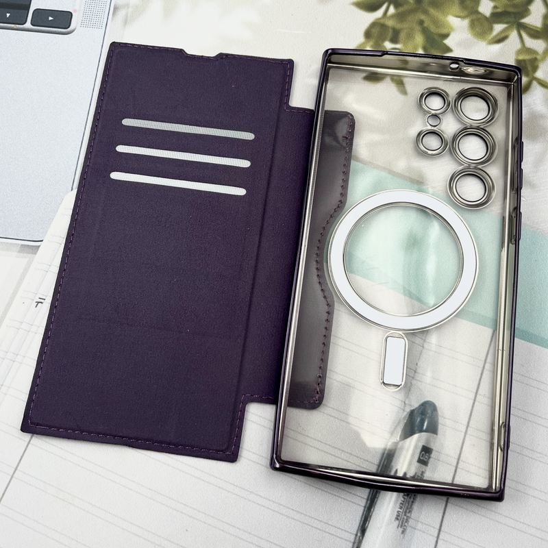 کیف گوشی Galaxy S23 Ultra سامسونگ الکترو استاتیک Wallet Case مگ سیف Magsafe اورجینال محافظ لنز دار گلسی بنفش کد 93576 - Image 3