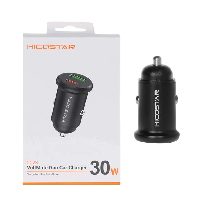 شارژر فندکی 30W فست و PD دو پورت Hicostar اورجینال مدل CC23 مشکی کد 973829