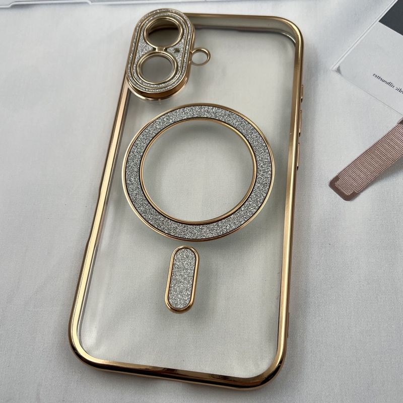 قاب گوشی iPhone 16 آیفون شفاف مگ سیف دار MagSafe اورجینال شاین اکیلی محافظ لنز دار طلایی کد 233547 - Image 2