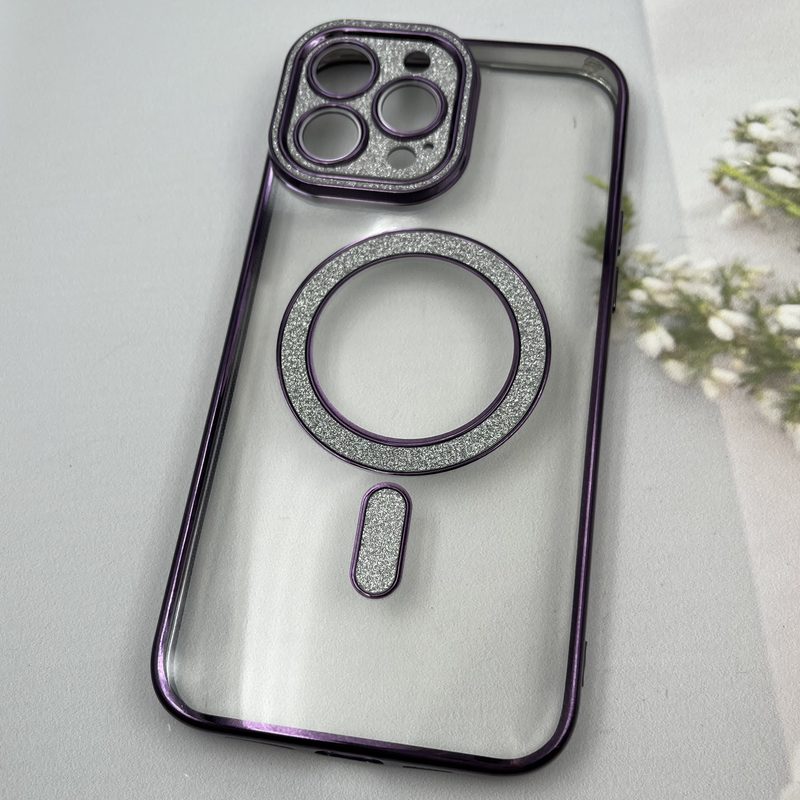 قاب گوشی iPhone 13 Pro Max آیفون شفاف مگ سیف دار MagSafe اورجینال شاین اکیلی محافظ لنز دار بنفش کد 266494 - Image 2
