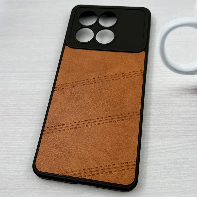 قاب گوشی Poco X6 Pro / Redmi K70E شیائومی چرمی دور سیلیکونی کلاسیک طرح دوخت مورب محافظ لنز دار عسلی کد 312462 - Image 2