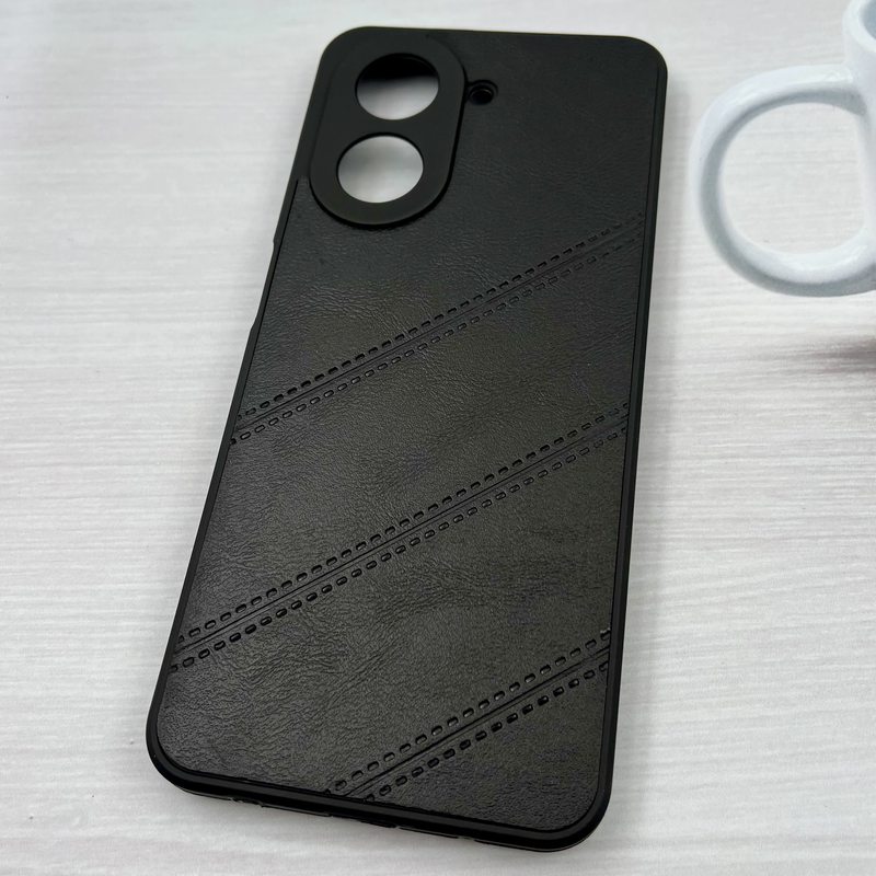قاب گوشی Redmi A5 / Poco C71 شیائومی چرمی دور سیلیکونی کلاسیک طرح دوخت مورب محافظ لنز دار مشکی کد 770939 - Image 2