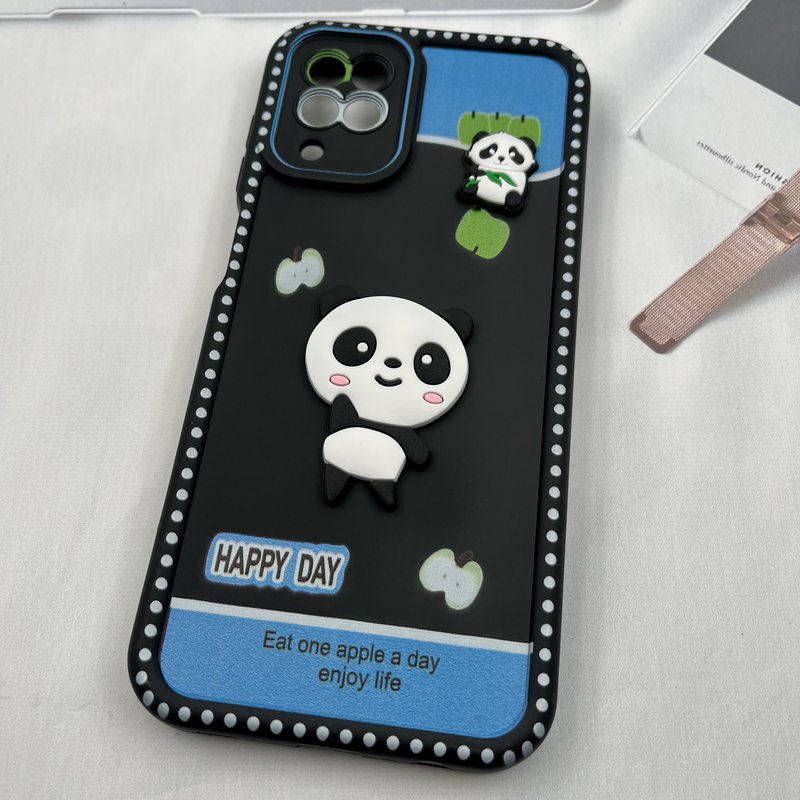 قاب گوشی Galaxy A12 / Galaxy M12 سامسونگ Happy Case عروسکی برجسته محافظ لنز دار Cute مشکی آبی کد 88080 - Image 2