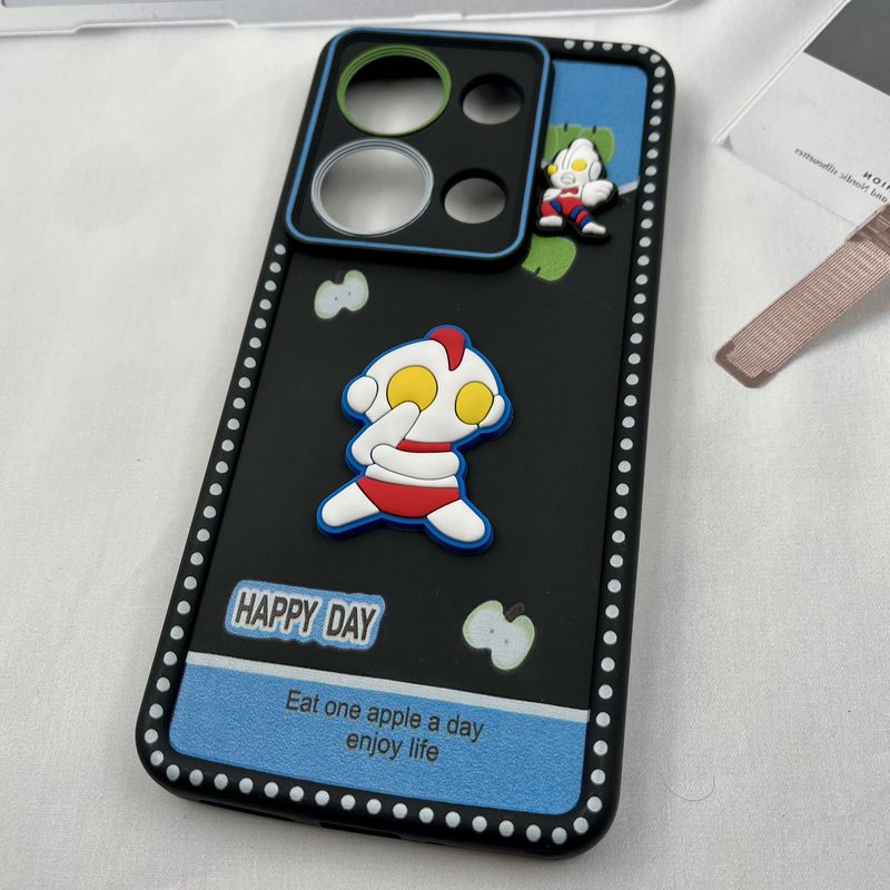قاب گوشی Redmi Note 14S / Redmi Note 13 Pro 4G / Poco M6 Pro 4G شیائومی Happy Case عروسکی برجسته محافظ لنز دار Cute مشکی کد 89098 - Image 2