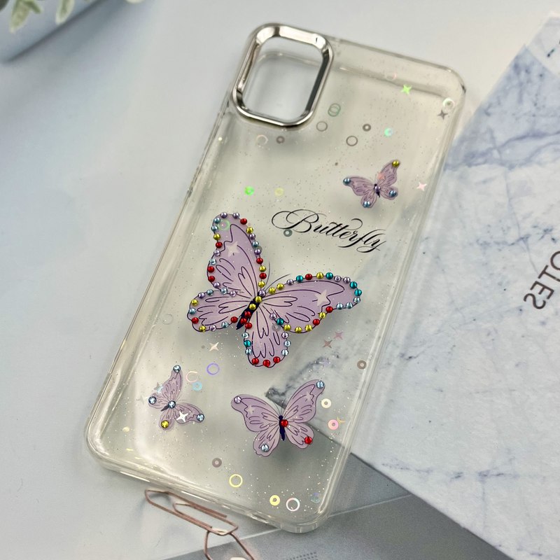 قاب گوشی Galaxy A05 سامسونگ شفاف Lux Case شاین نگین دار لنز Silver طرح پروانه کد 148262 - Image 2
