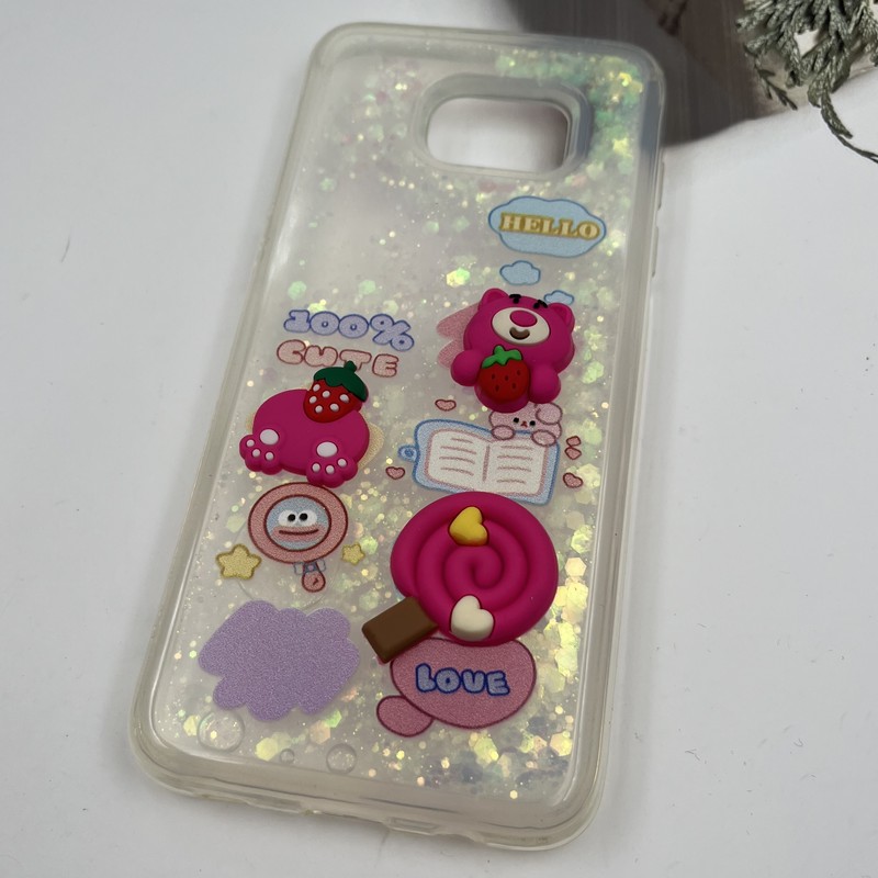 قاب گوشی Galaxy S7 Edge سامسونگ آکواریومی Aquarium Case شفاف اکلیلی عروسکی برجسته طرح خرس صورتی کد 189390 - Image 2