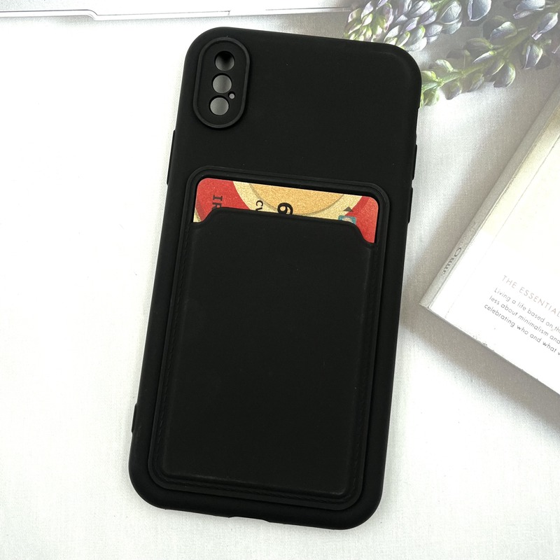 قاب گوشی iPhone X / iPhone XS آیفون Wallet Case سیلیکونی جاکارتی داخل مخمل مشکی محافظ لنز دار کد 26377 - Image 2